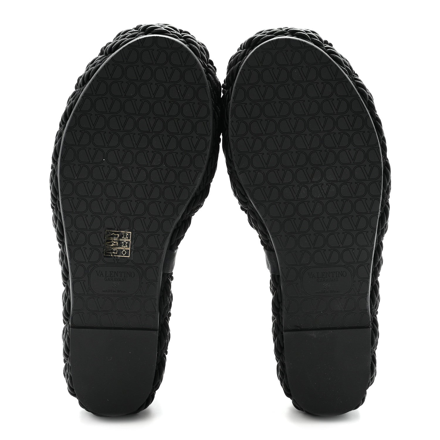 Valentino Garavani Calfskin Silk Torchon Vlogo Platform Espadrille 100 Wedge Sandals 39 Black 6 of 10
