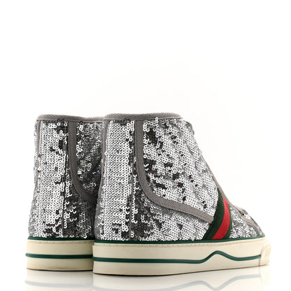 Gucci Sequin Web Matelasse Womens 1977 Tennis High Top Sneakers 37.5 Silver Light Grey 4 of 8