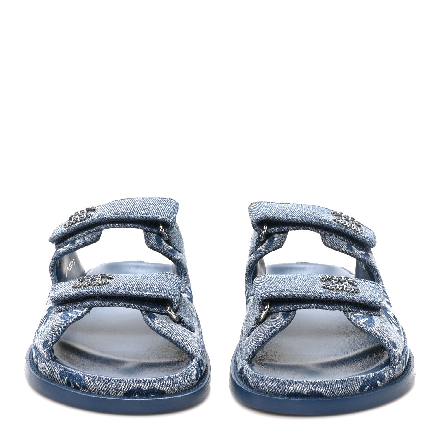 Chanel Denim CC Velcro Dad Chain CC Slide Sandals 39 Blue 1923587