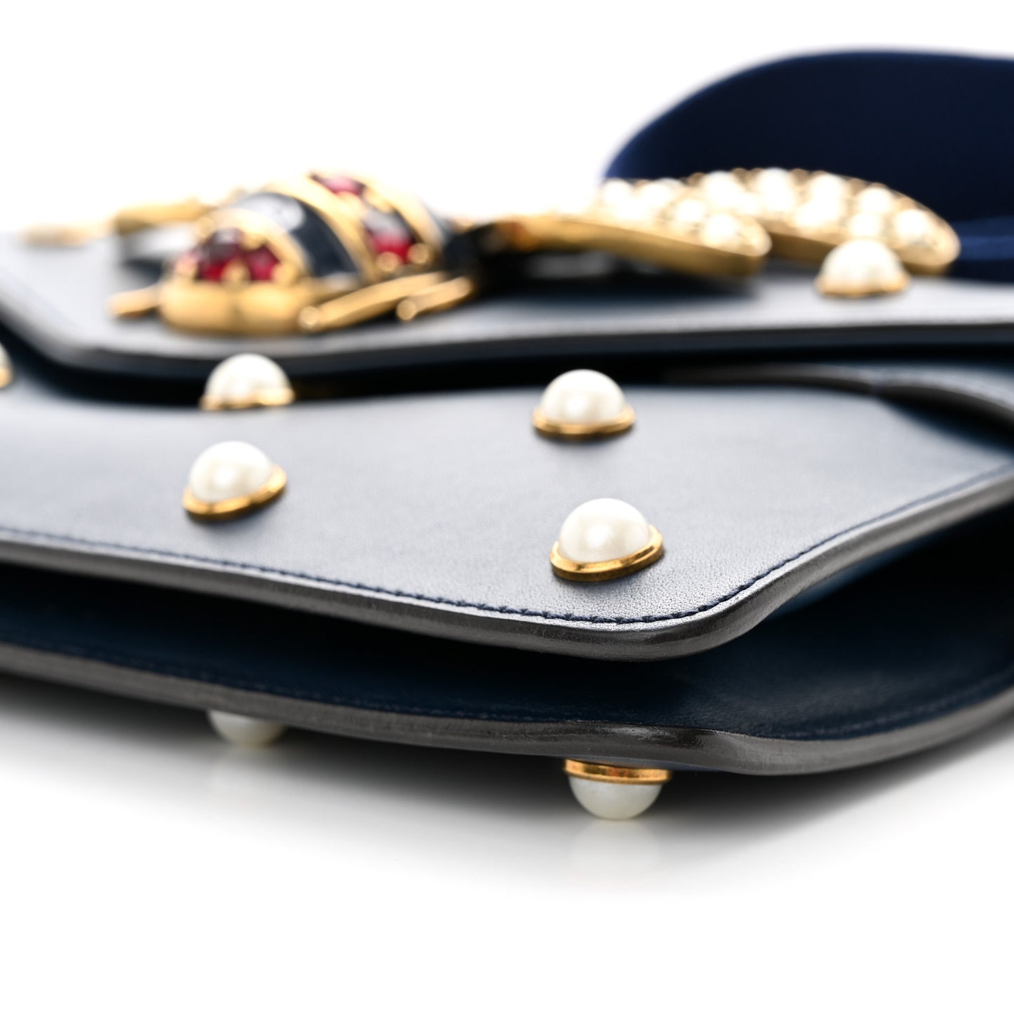 Nappa Pearl Studded Mini Queen Margaret Broadway Shoulder Bag Blue Agata