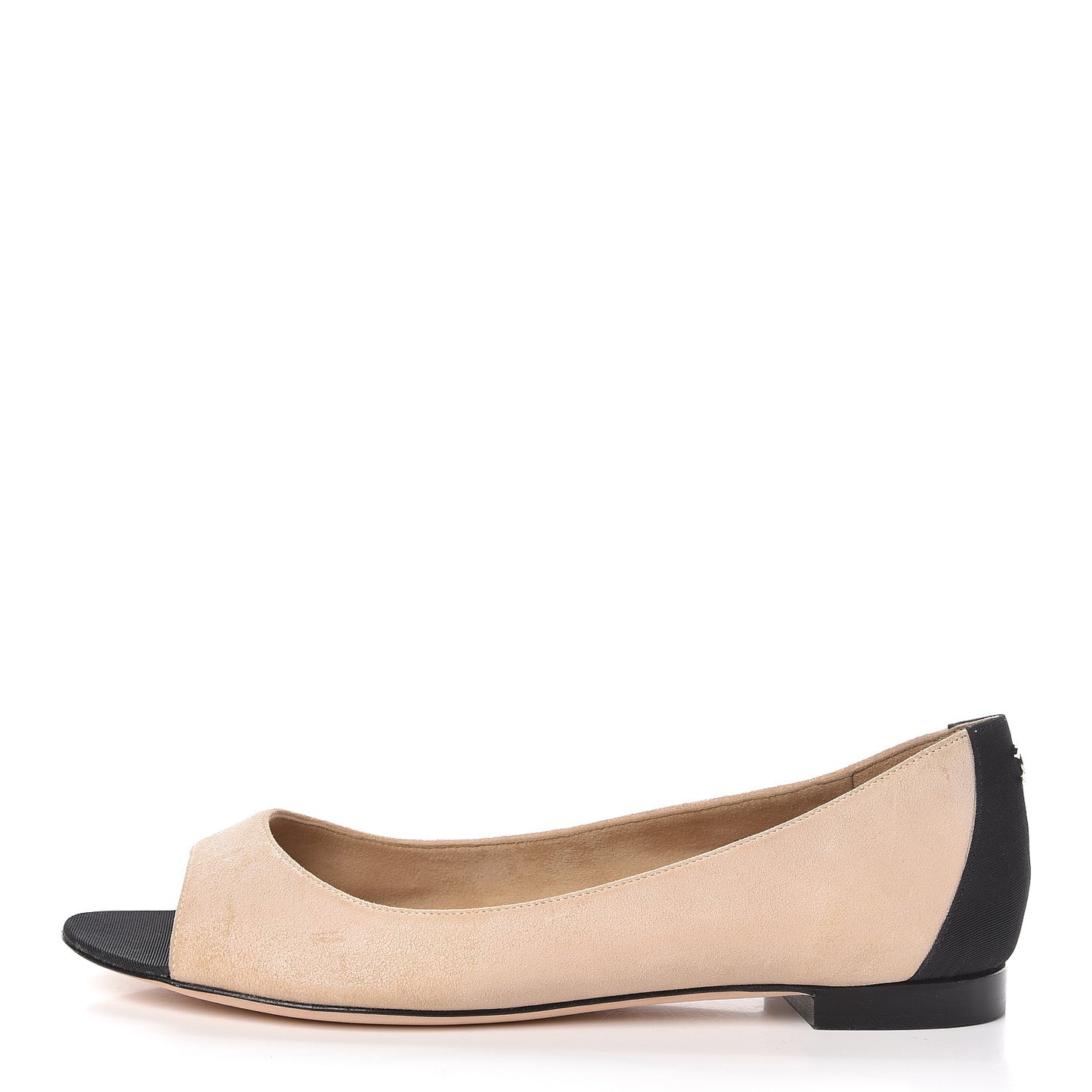 Suede Grosgrain Peep Toe Ballerina Flats 39.5 Beige Black