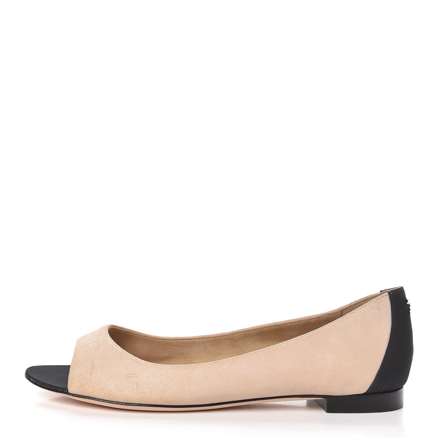 Chanel Suede Grosgrain Peep Toe Ballerina Flats 39.5 Beige Black 1 of 8