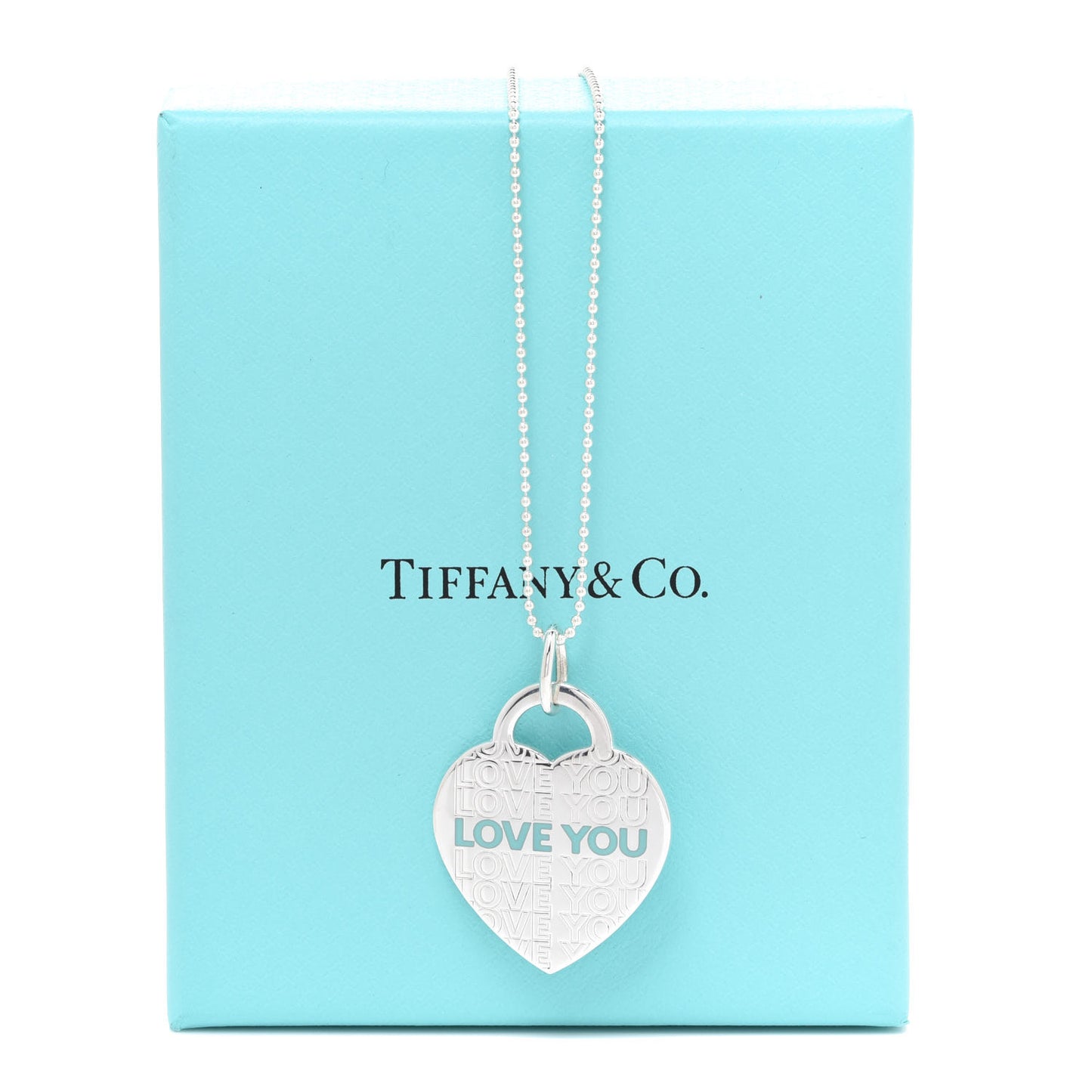 Sterling Silver Enamel LOVE YOU Heart Pendant Necklace Blue