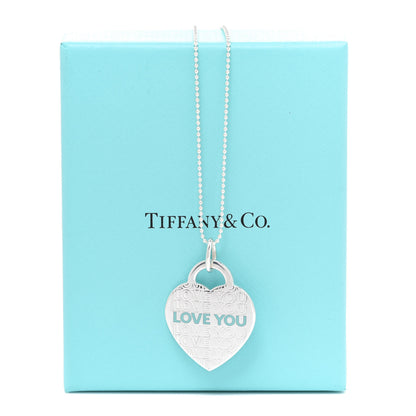 Tiffany Sterling Silver Enamel LOVE YOU Heart Pendant Necklace Blue 7 of 7