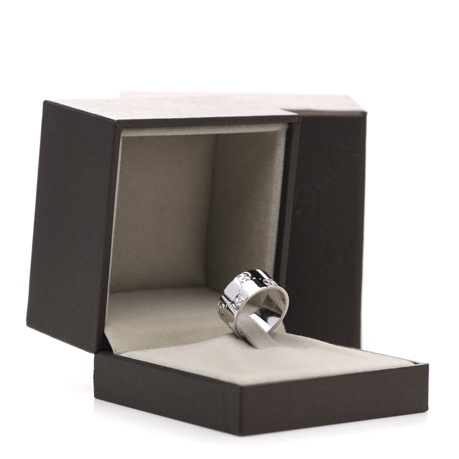 Gucci 18K White Gold 9mm Icon Band Ring 52 6 7 of 7