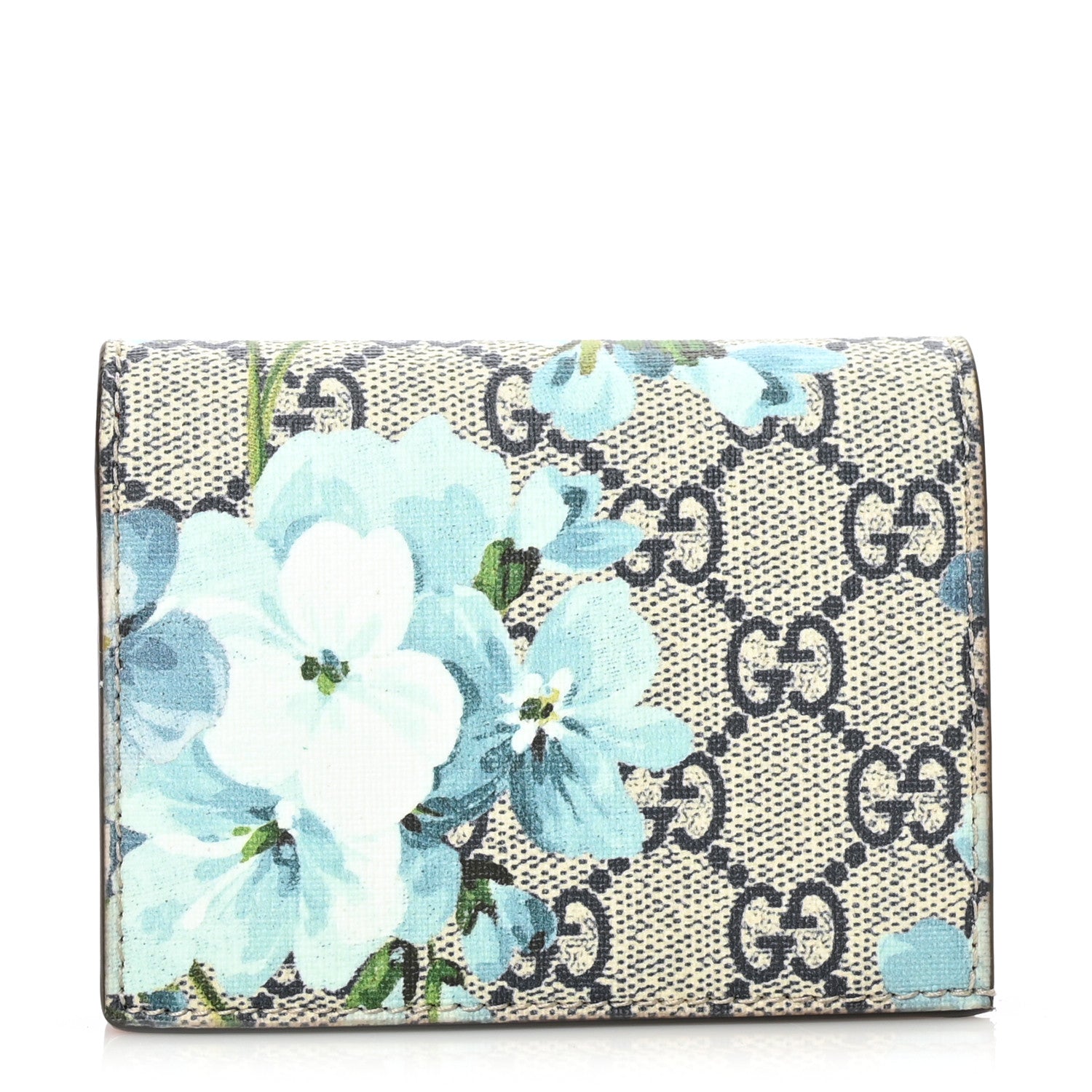 Gucci GG Supreme Monogram Blooms Card Case Beige Blue Navy Hibiscus Red 1 of 7