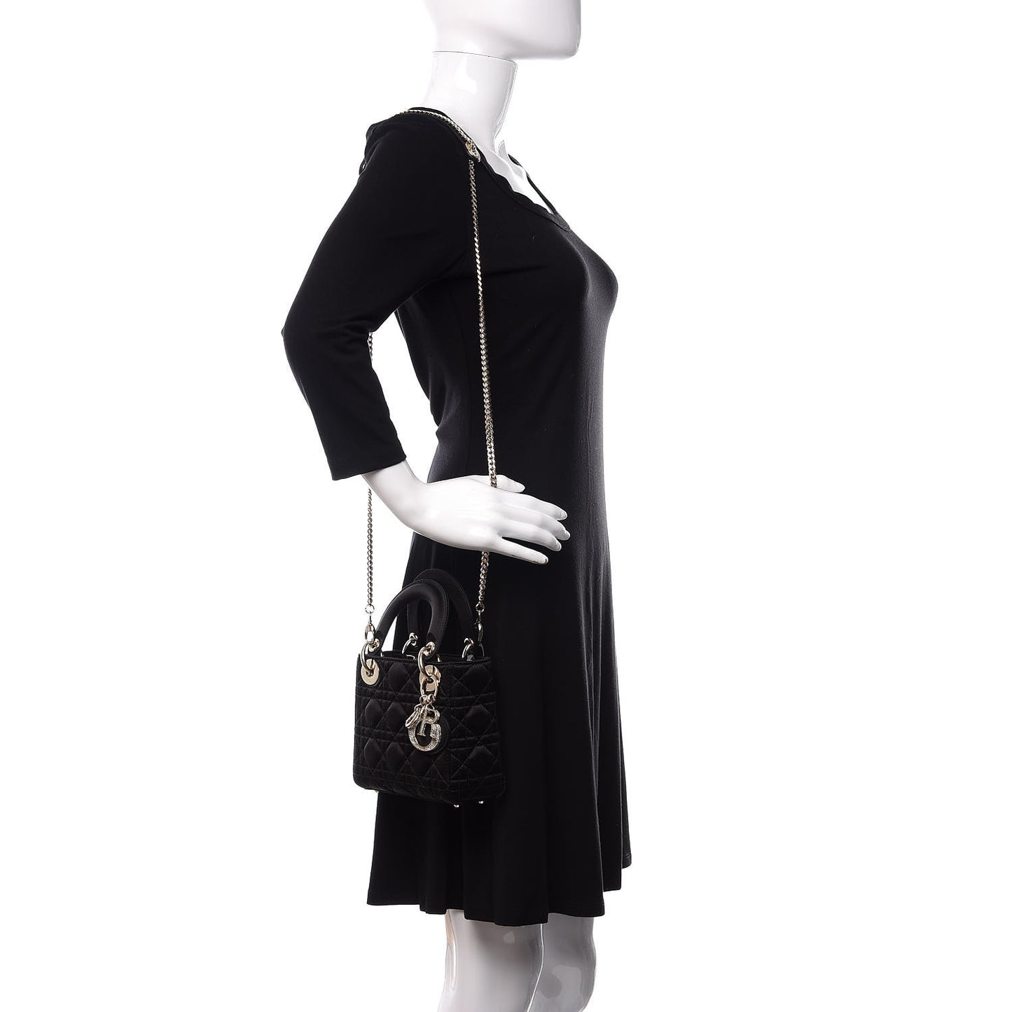 Satin Swarovski Crystal Cannage Mini Lady Dior Black