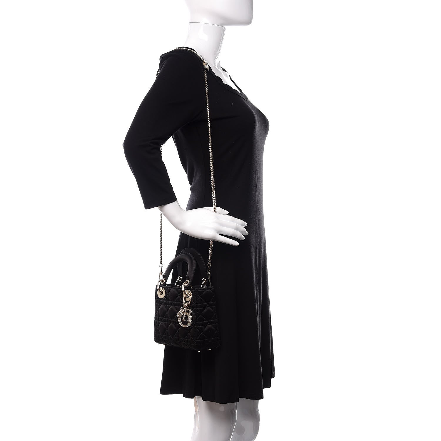 Christian Dior Satin Swarovski Crystal Cannage Mini Lady Dior Black 2 of 8