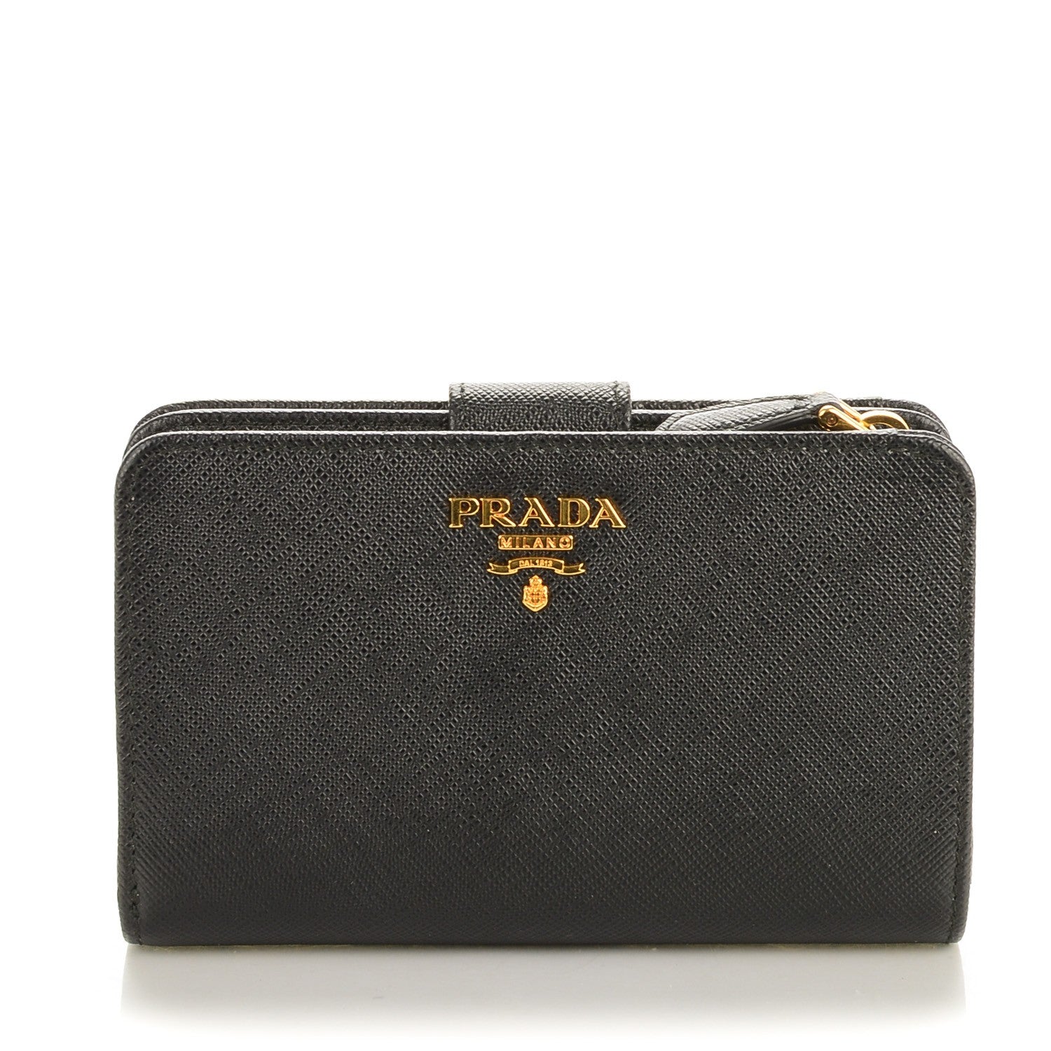 Prada Saffiano Metal Compact Wallet Black 1 of 8