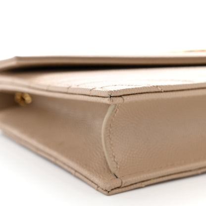 Saint Laurent Grain De Poudre Matelasse Chevron Monogram Envelope Chain Wallet Dark Beige 9 of 11