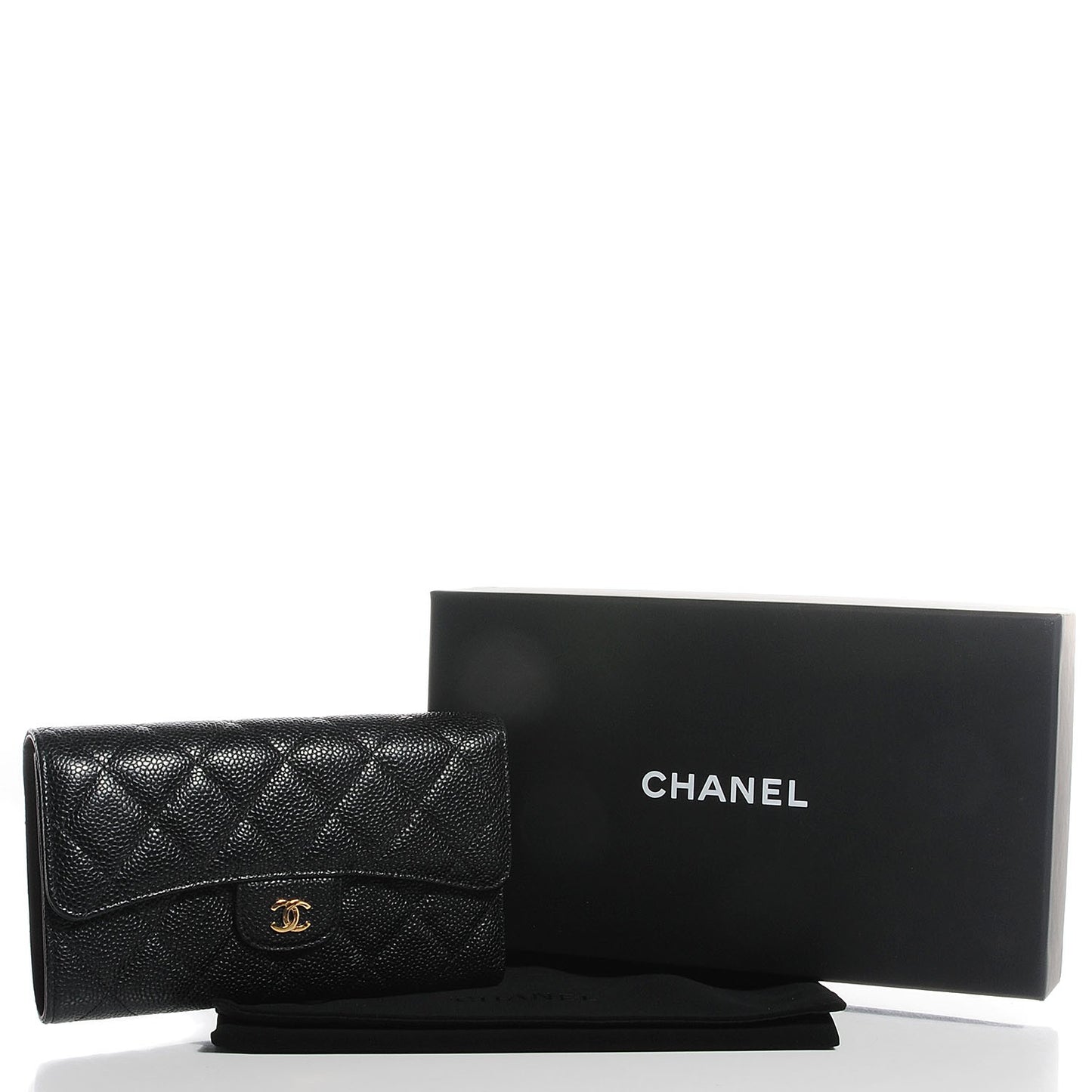 Caviar Quilted Long Flap Wallet Black