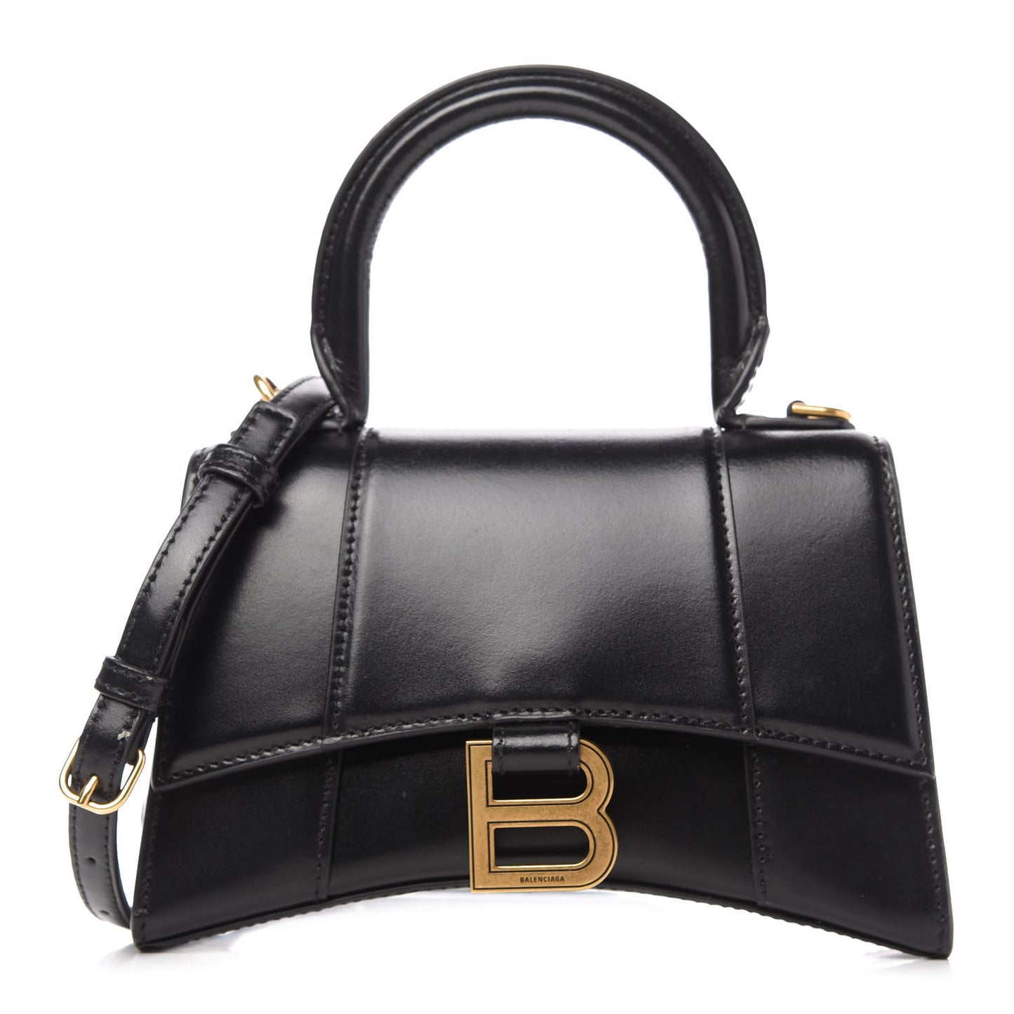Shiny Box Calfskin Hourglass Top Handle Bag XS Black