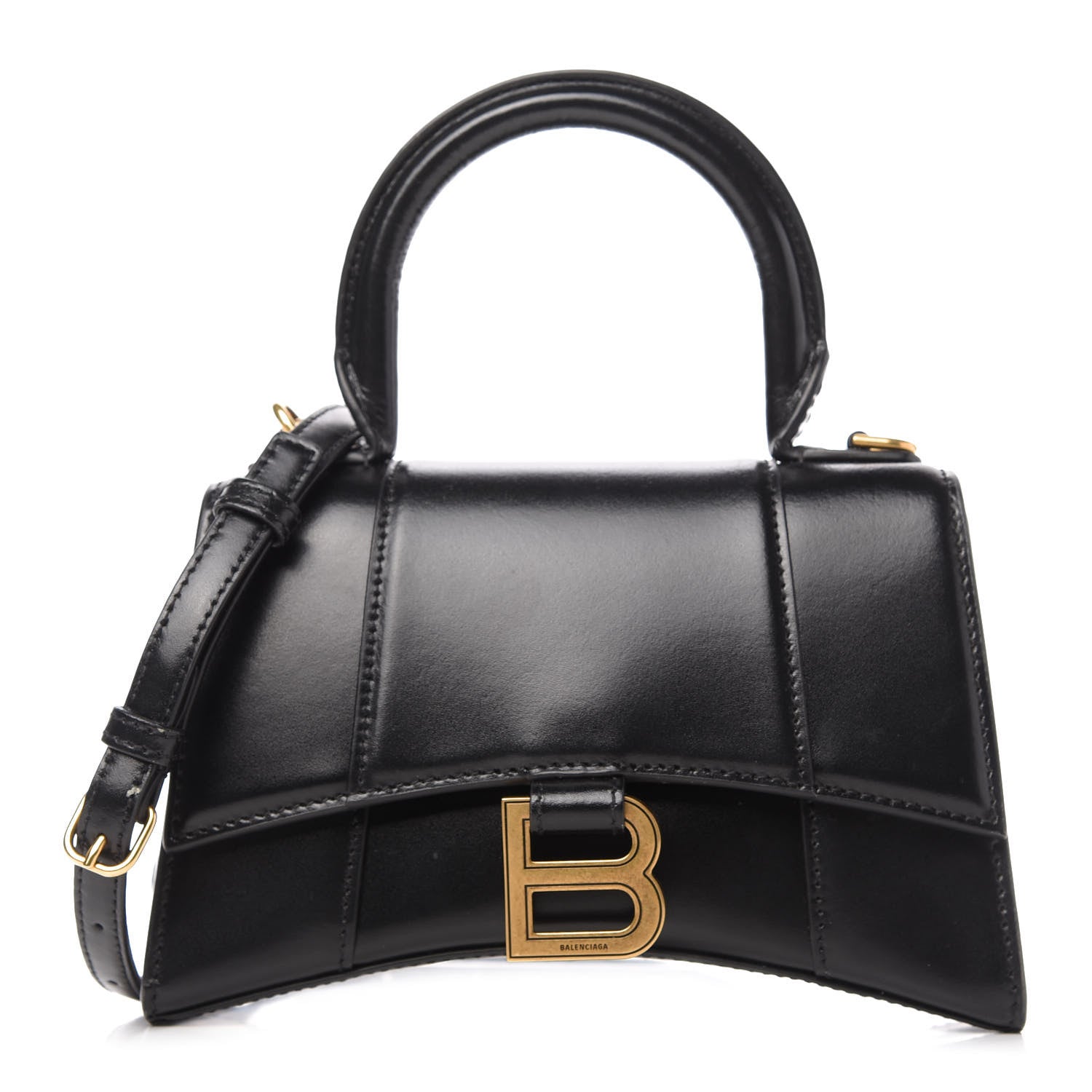 Balenciaga Shiny Box Calfskin Hourglass Top Handle Bag XS Black 1 of 8