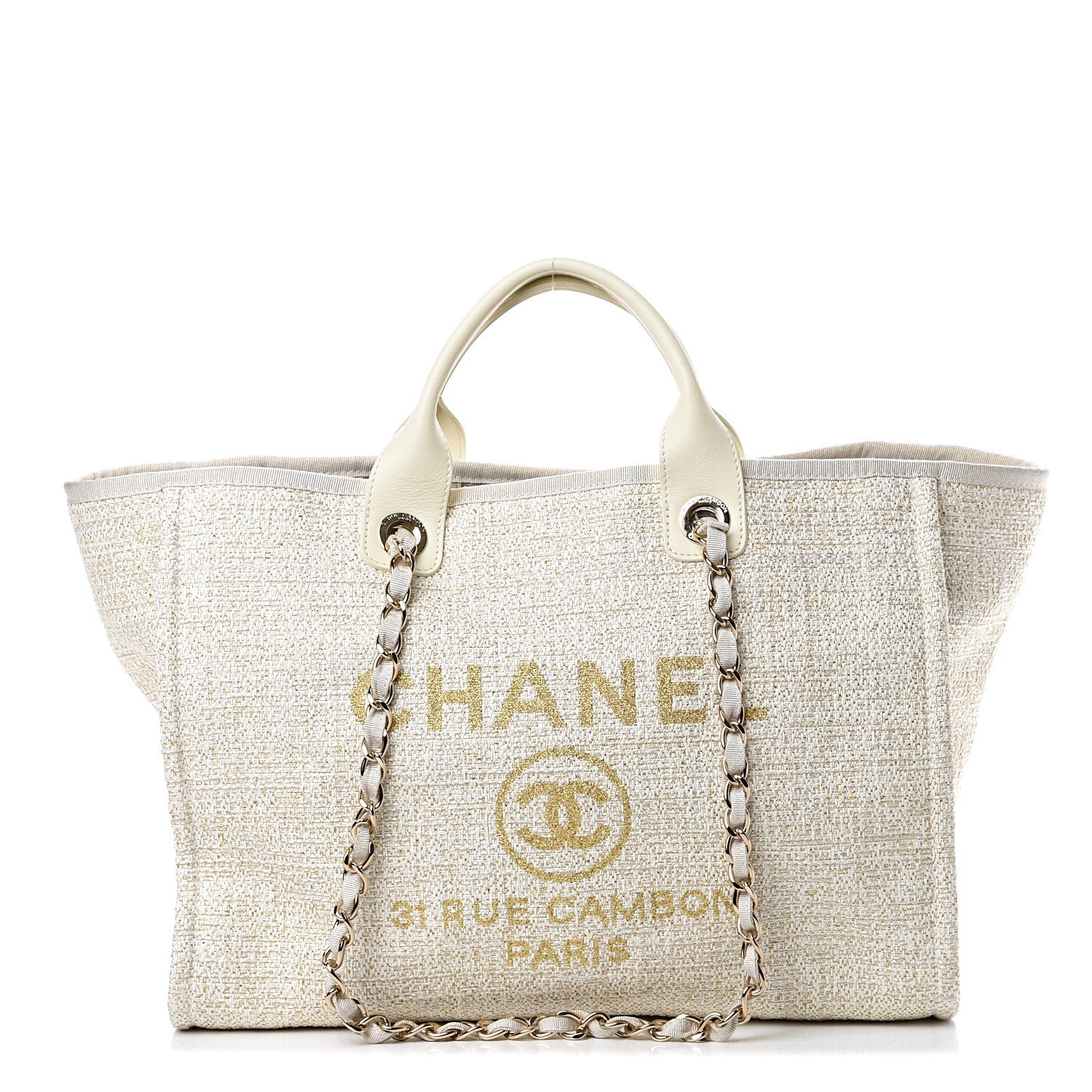 Chanel Lurex Boucle Large Deauville Tote White 1 of 9
