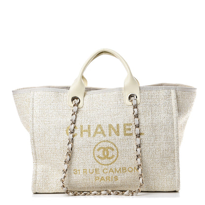 Chanel Lurex Boucle Large Deauville Tote White 1 of 9