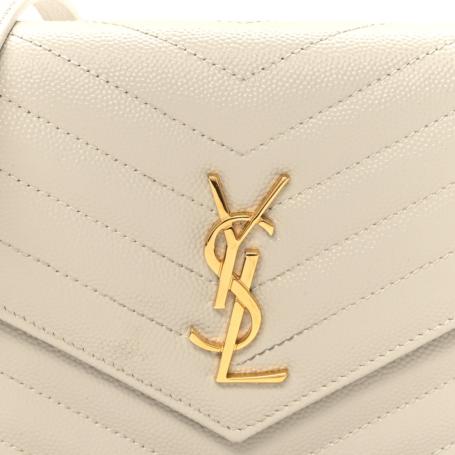 Saint Laurent Grain De Poudre Matelasse Chevron Monogram Envelope Chain Wallet Crema Soft 8 of 12