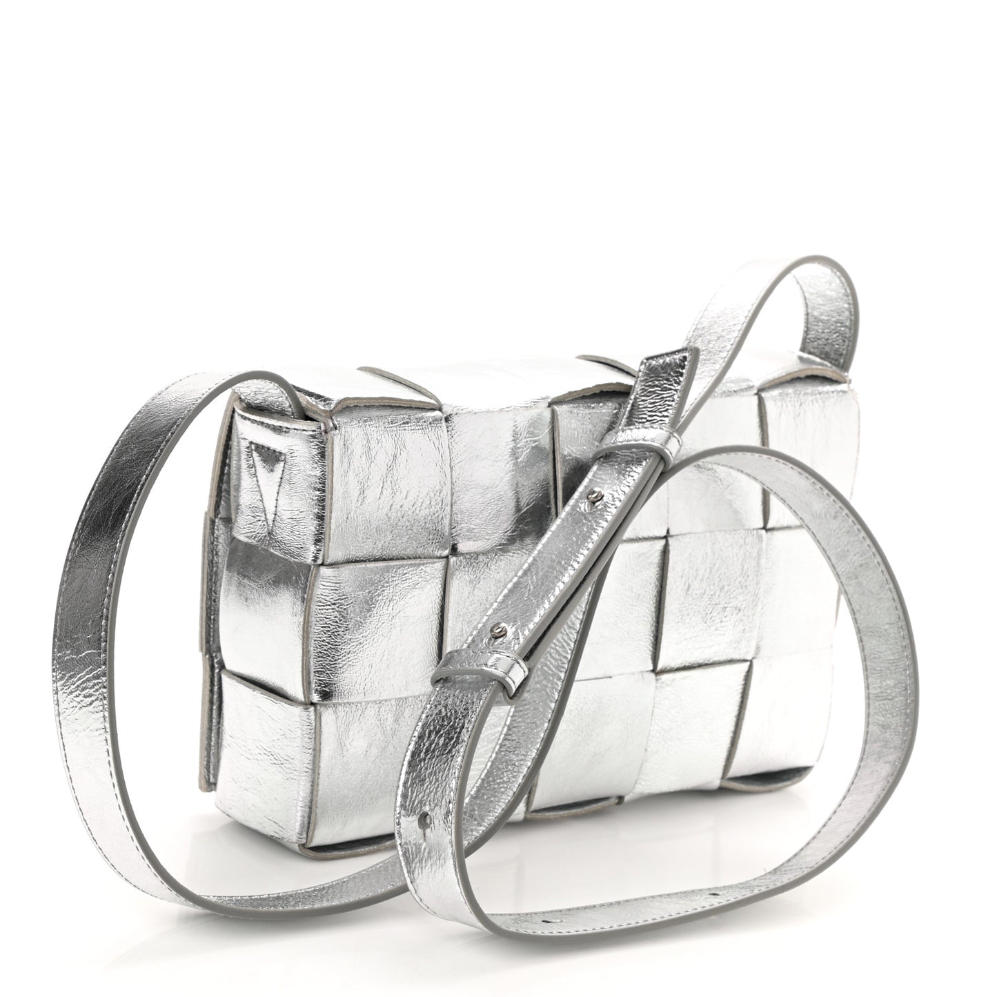 Metallic Lambskin Maxi Intrecciato Cassette Crossbody Bag Silver