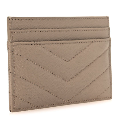 Saint Laurent Grain De Poudre Matelasse Chevron Monogram Credit Card Case Dark Beige 3 of 9