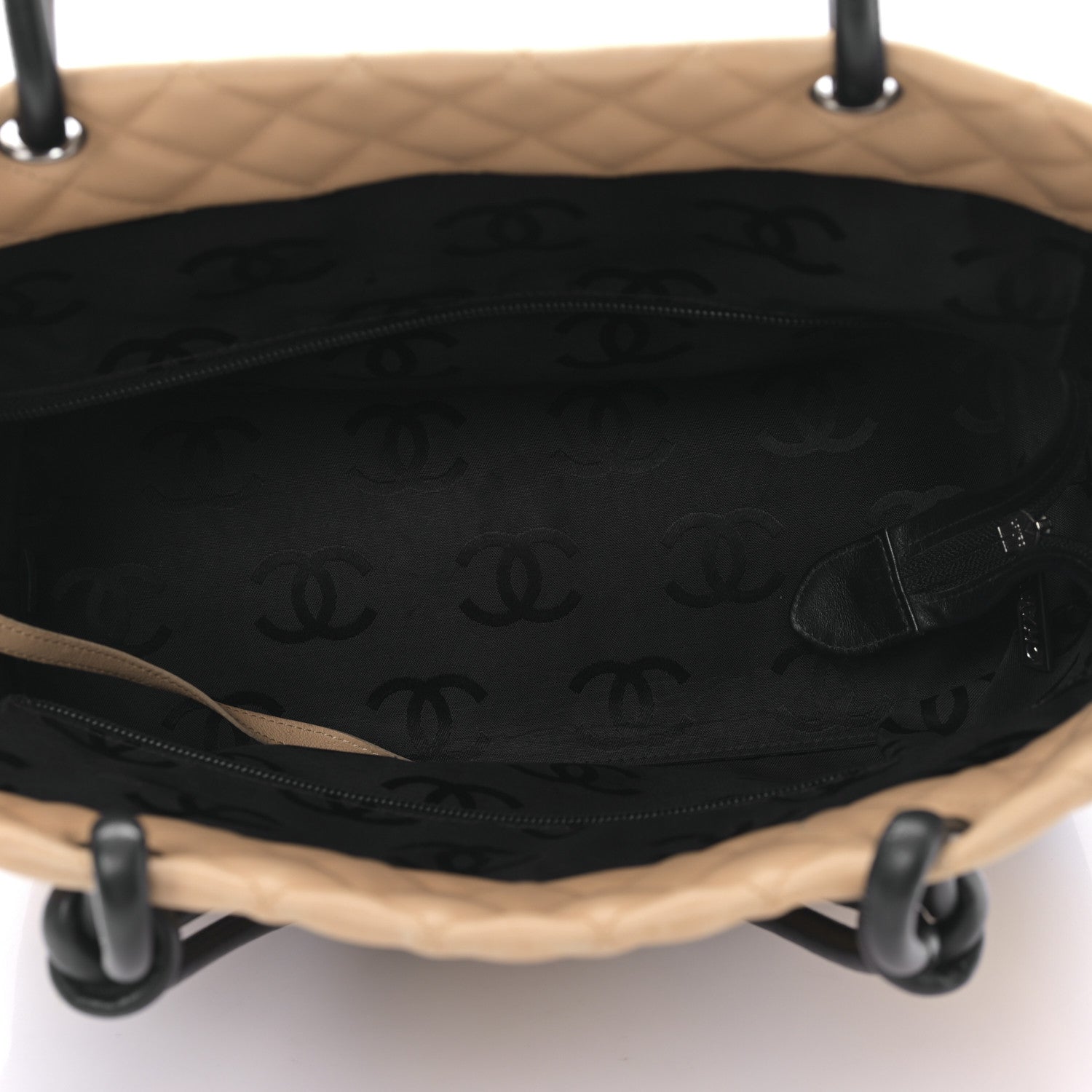 Chanel Calfskin Quilted Large Cambon Tote Beige Black 5 of 9