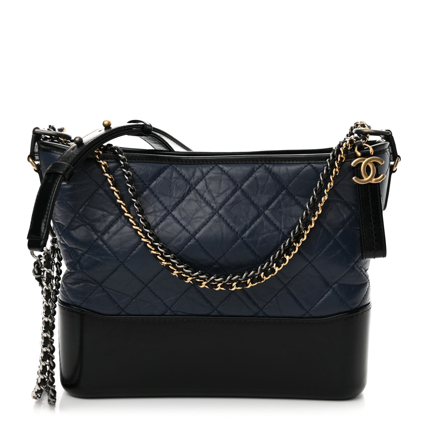 Aged Calfskin Quilted Medium Gabrielle Hobo Navy Black
