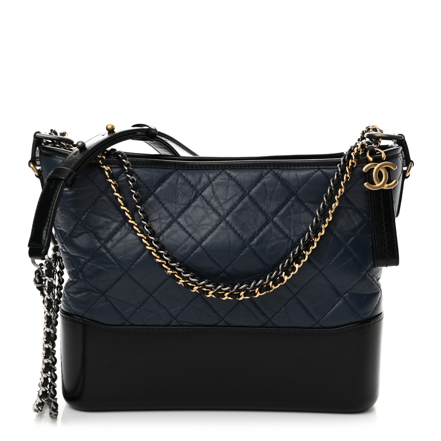 Chanel Aged Calfskin Quilted Medium Gabrielle Hobo Navy Black 1 of 10