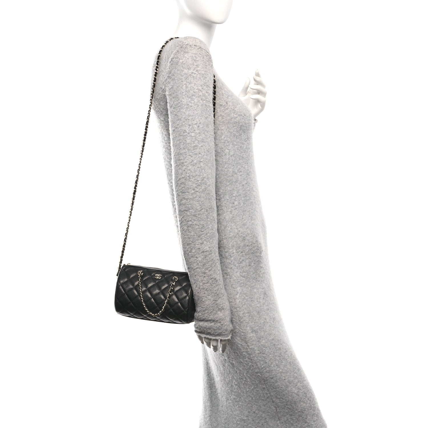 Chanel Caviar Quilted Barrel Clutch With Chain Black 2 of 11