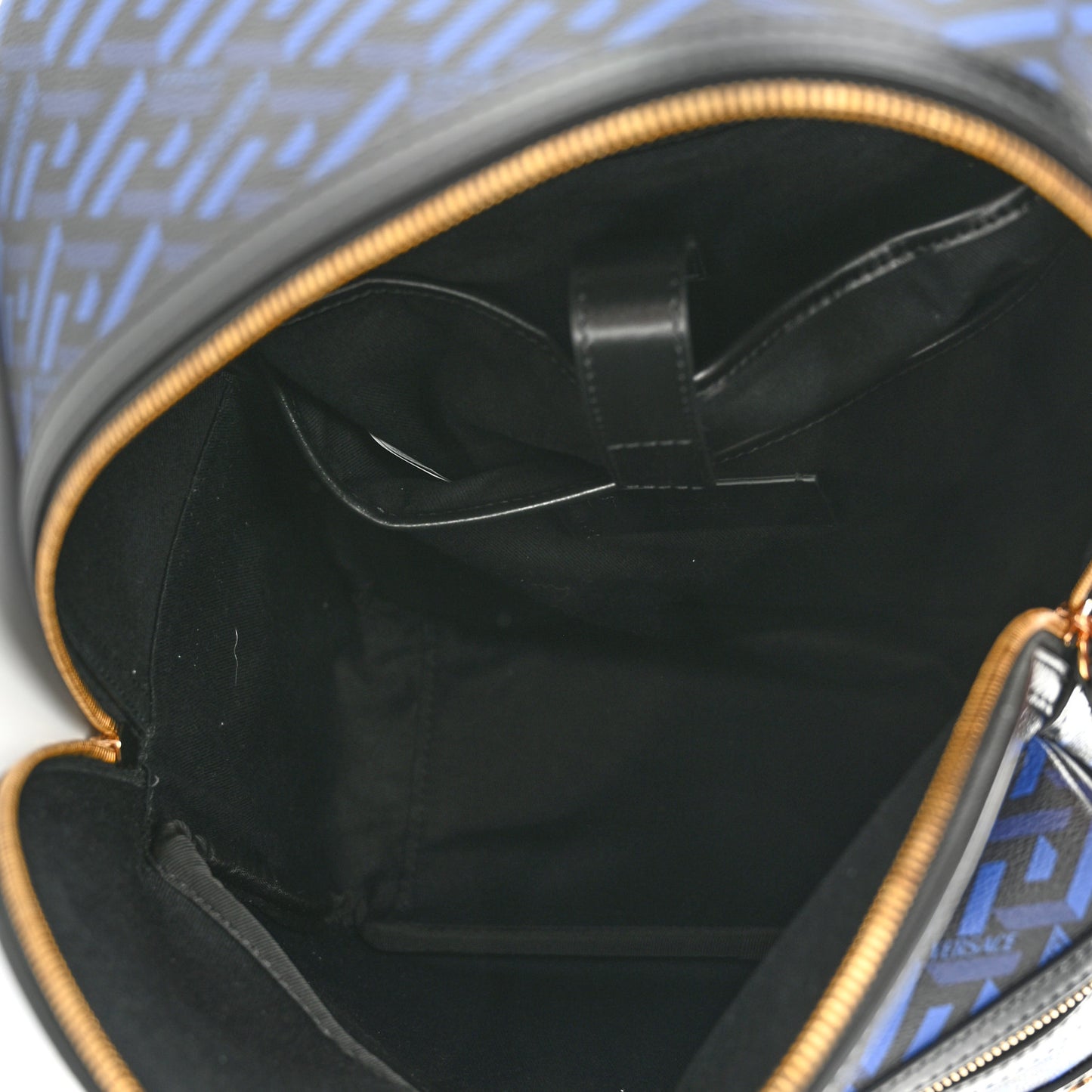 Coated Canvas Calfskin La Greca Signature Backpack Black Blue