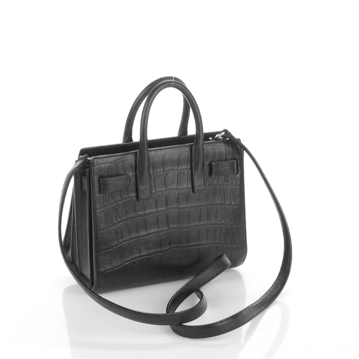 Calfskin Crocodile Embossed Nano Sac De Jour Black