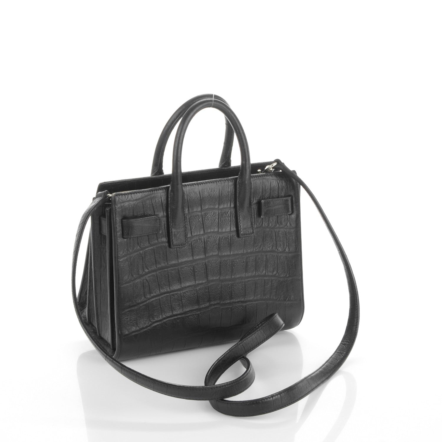 Saint Laurent Calfskin Crocodile Embossed Nano Sac De Jour Black 3 of 5