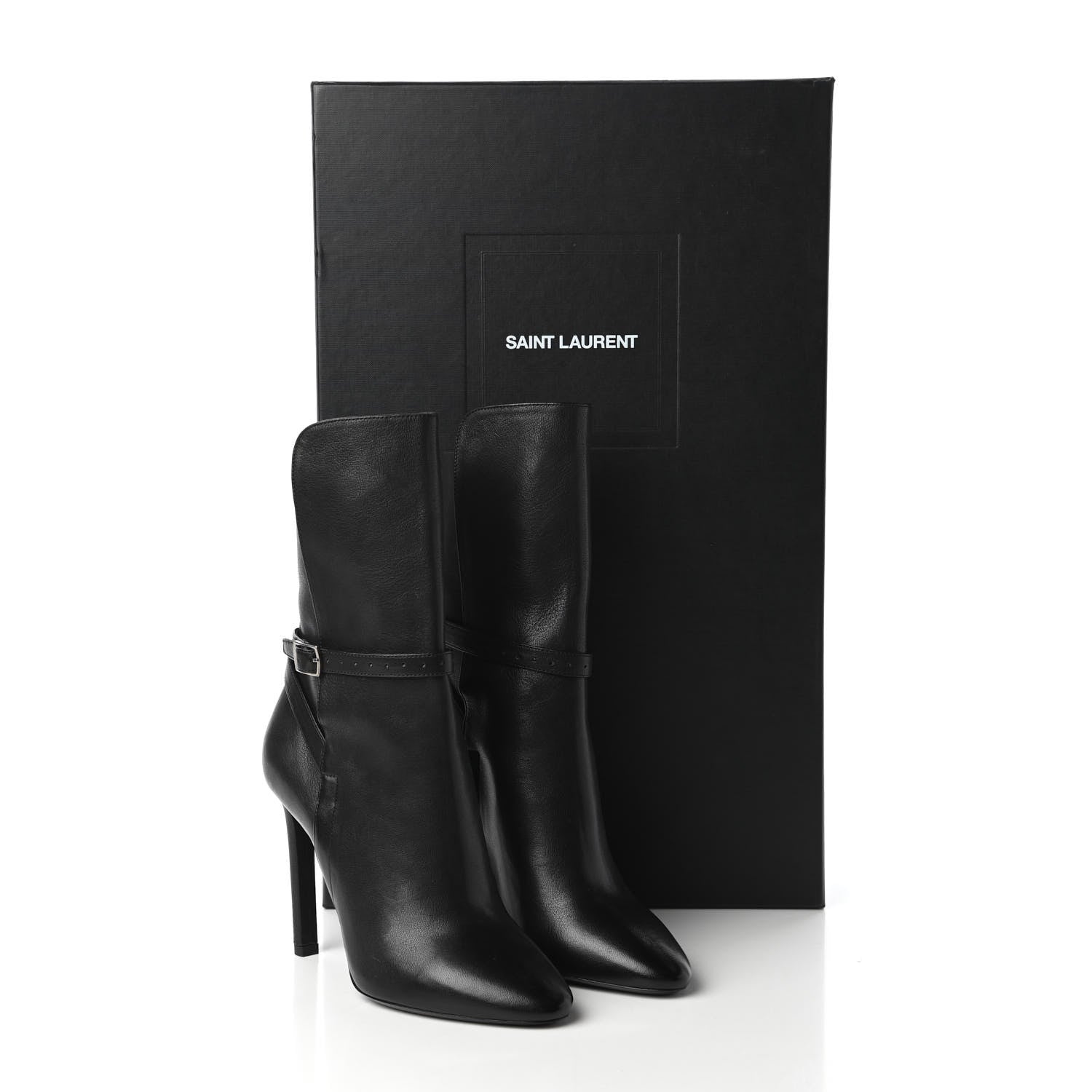 Saint Laurent Nappa Mica Buckle Ankle Booties 37 Black 9 of 9