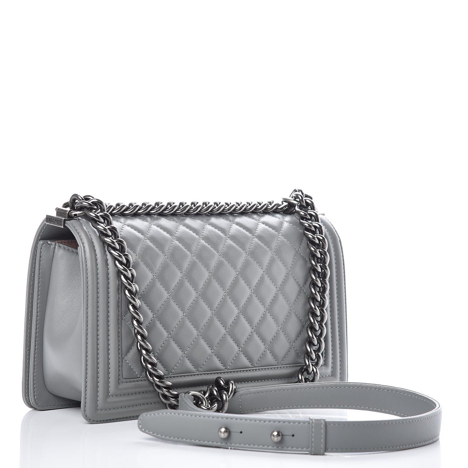 Chanel Lambskin Quilted Medium Boy Flap Grey 3 of 9