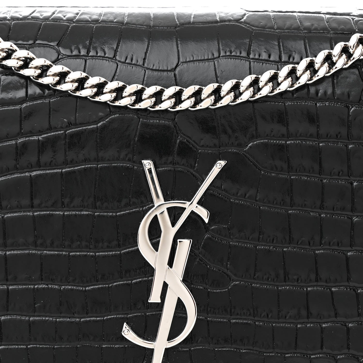 Saint Laurent Calfskin Crocodile Embossed Medium Classic Monogram Kate Tassel Satchel Black 8 of 11