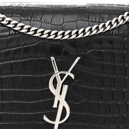 Saint Laurent Calfskin Crocodile Embossed Medium Classic Monogram Kate Tassel Satchel Black 8 of 11