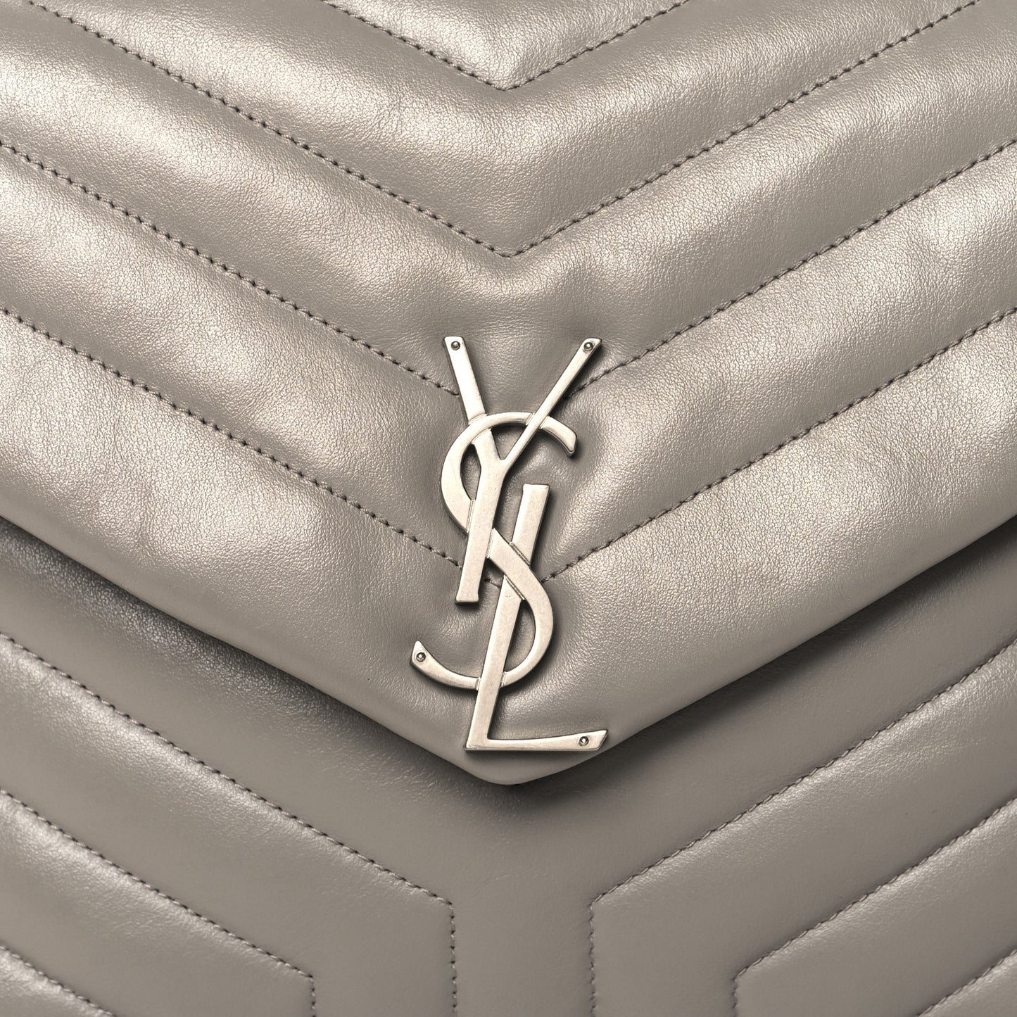 Calfskin Y Quilted Monogram Medium Loulou Chain Satchel Oyster Grey