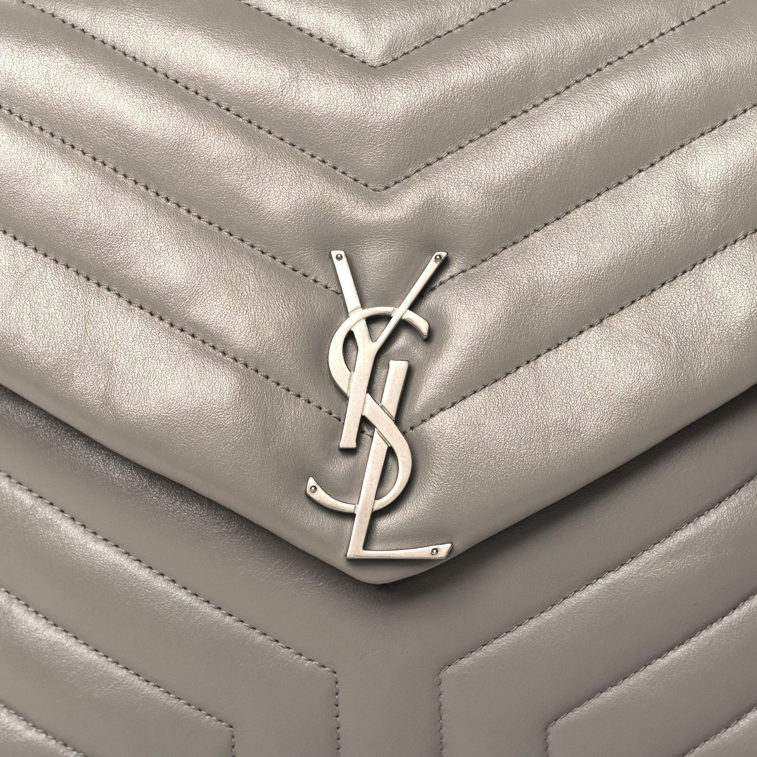 Saint Laurent Calfskin Y Quilted Monogram Medium Loulou Chain Satchel Oyster Grey 8 of 11