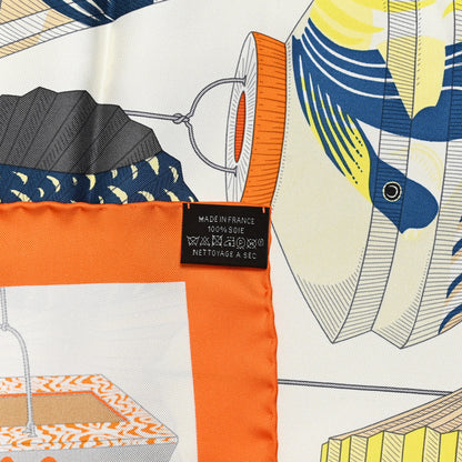 Hermes Silk Lanternes Ballons et Cocardes Scarf 90 Orange Creme Vert 3 of 6