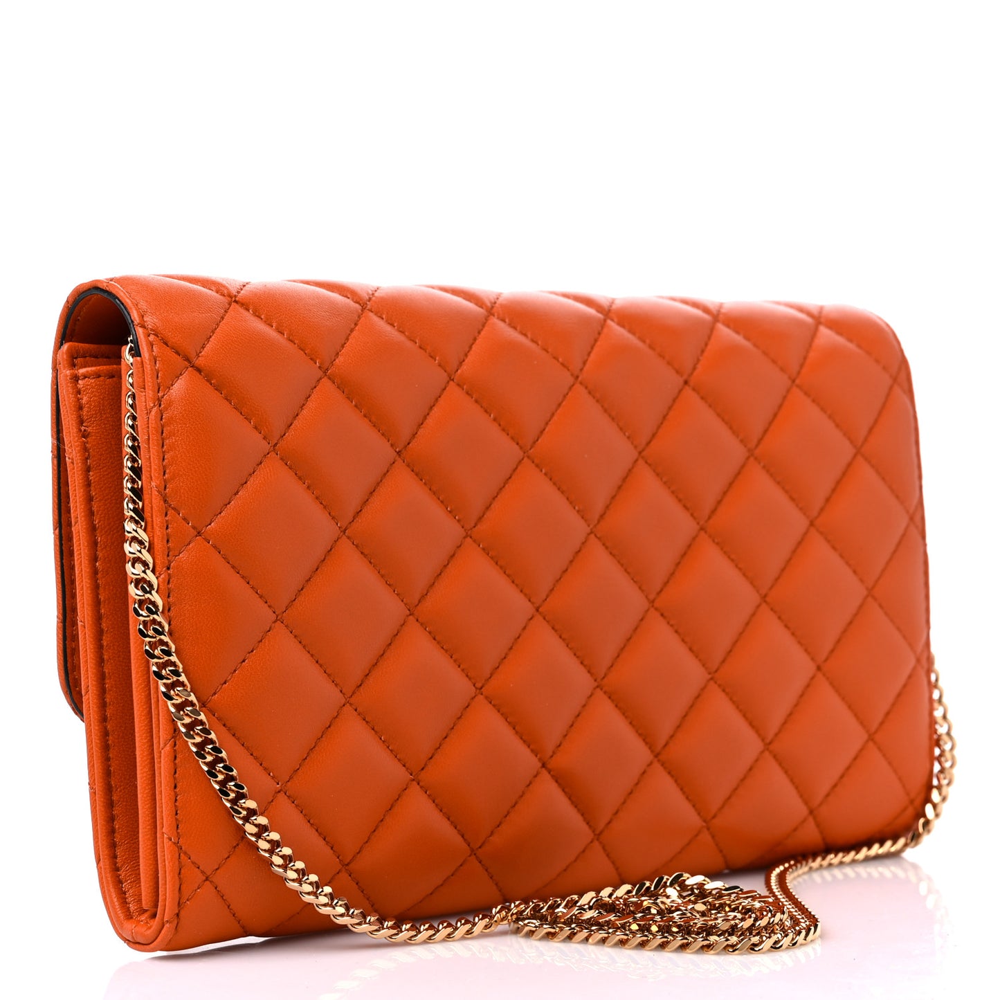 Lambskin Quilted Medusa Wallet On Chain Crossbody Dark Orange