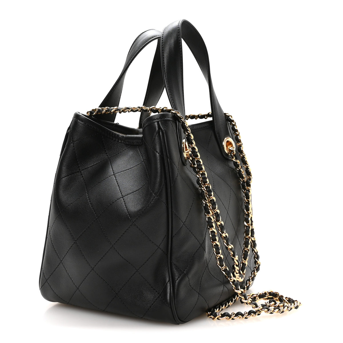 Chanel Calfskin Stitched Mini Shopping Tote Black 3 of 10