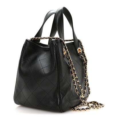 Chanel Calfskin Stitched Mini Shopping Tote Black 3 of 10