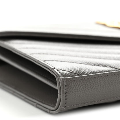 Saint Laurent Grain De Poudre Matelasse Chevron Monogram Chain Wallet Fog 9 of 11