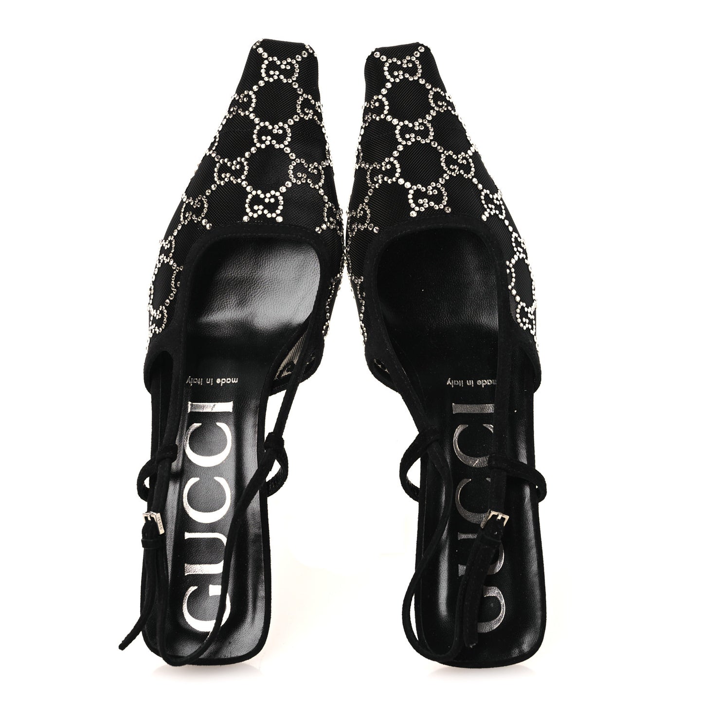 Tela Retino Kid Scamosciato Crystal GG Monogram Square G 35mm Slingback Pumps 39 Black