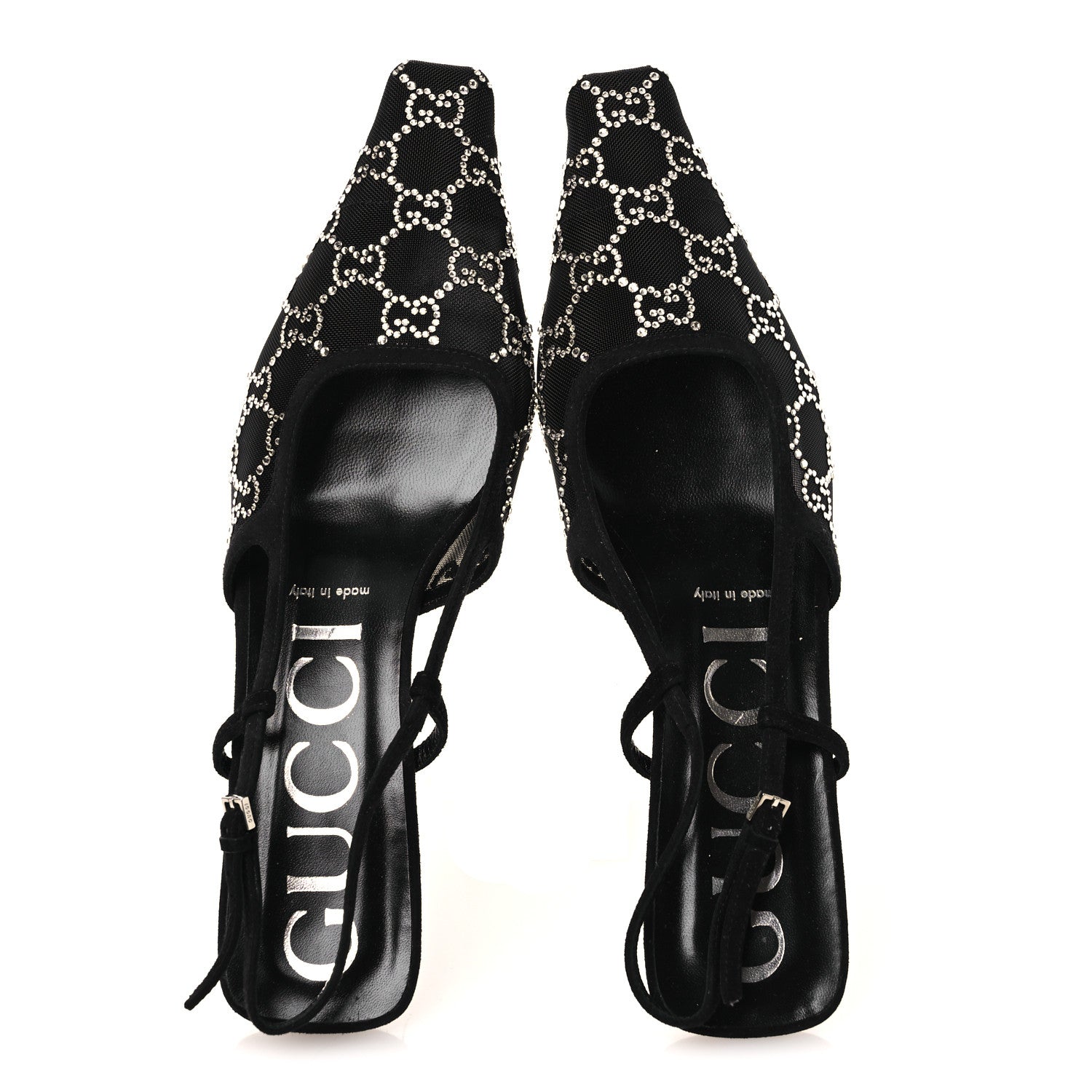 Gucci Tela Retino Kid Scamosciato Crystal GG Monogram Square G 35mm Slingback Pumps 39 Black 2 of 9