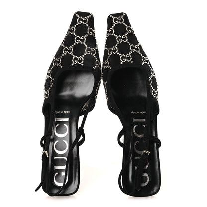 Gucci Tela Retino Kid Scamosciato Crystal GG Monogram Square G 35mm Slingback Pumps 39 Black 2 of 9