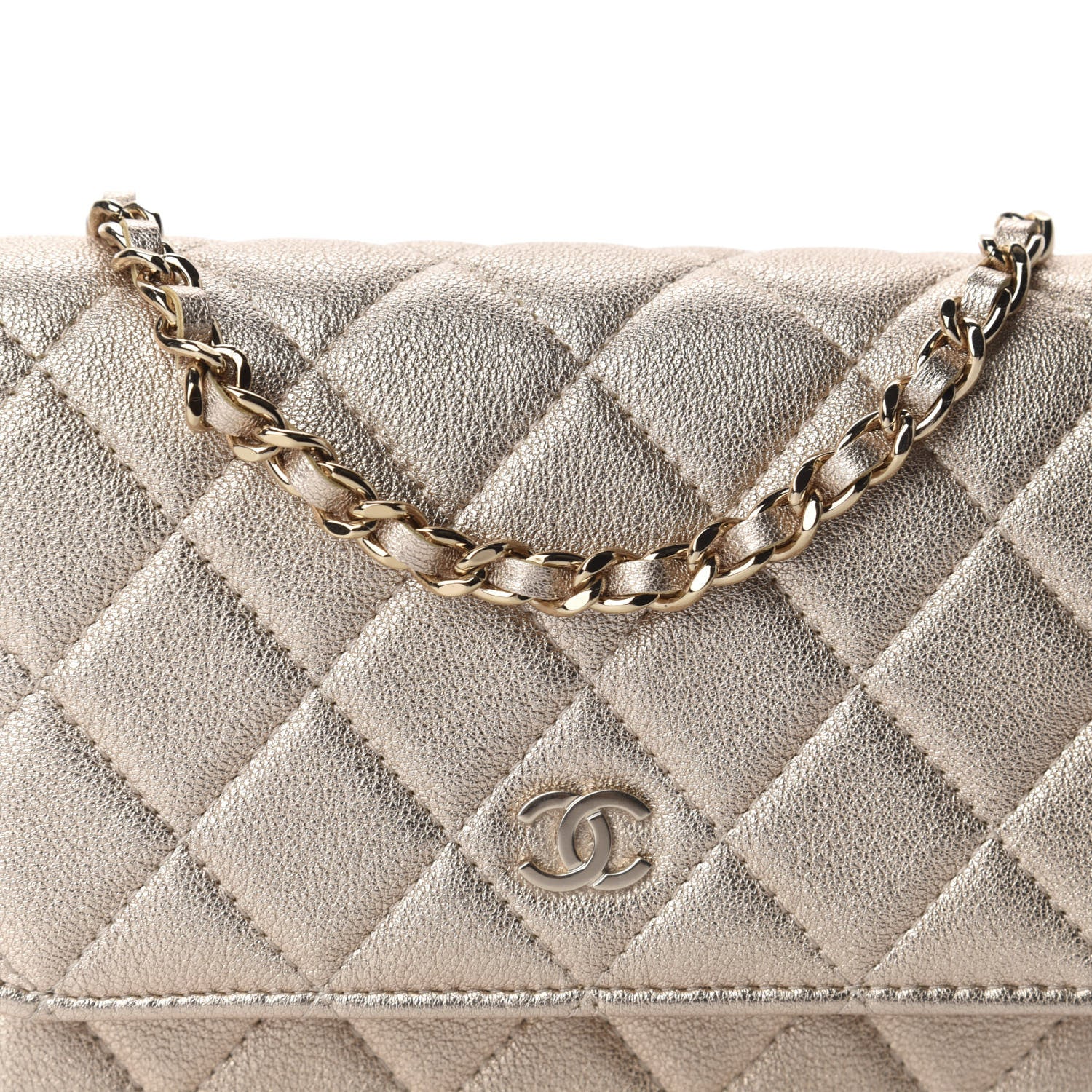 Chanel Metallic Lambskin Quilted Mini Wallet On Chain WOC Gold 9 of 10