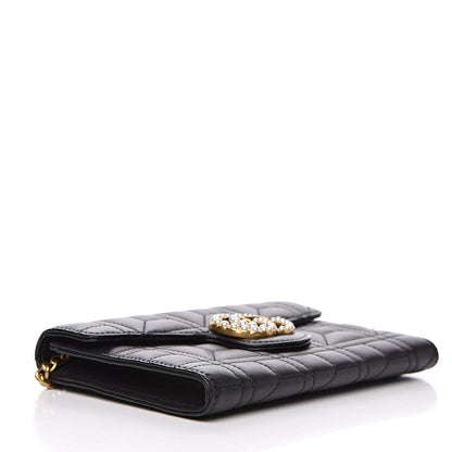 Gucci Calfskin Matelasse Mini Pearly GG Marmont Chain Wallet Black 4 of 9