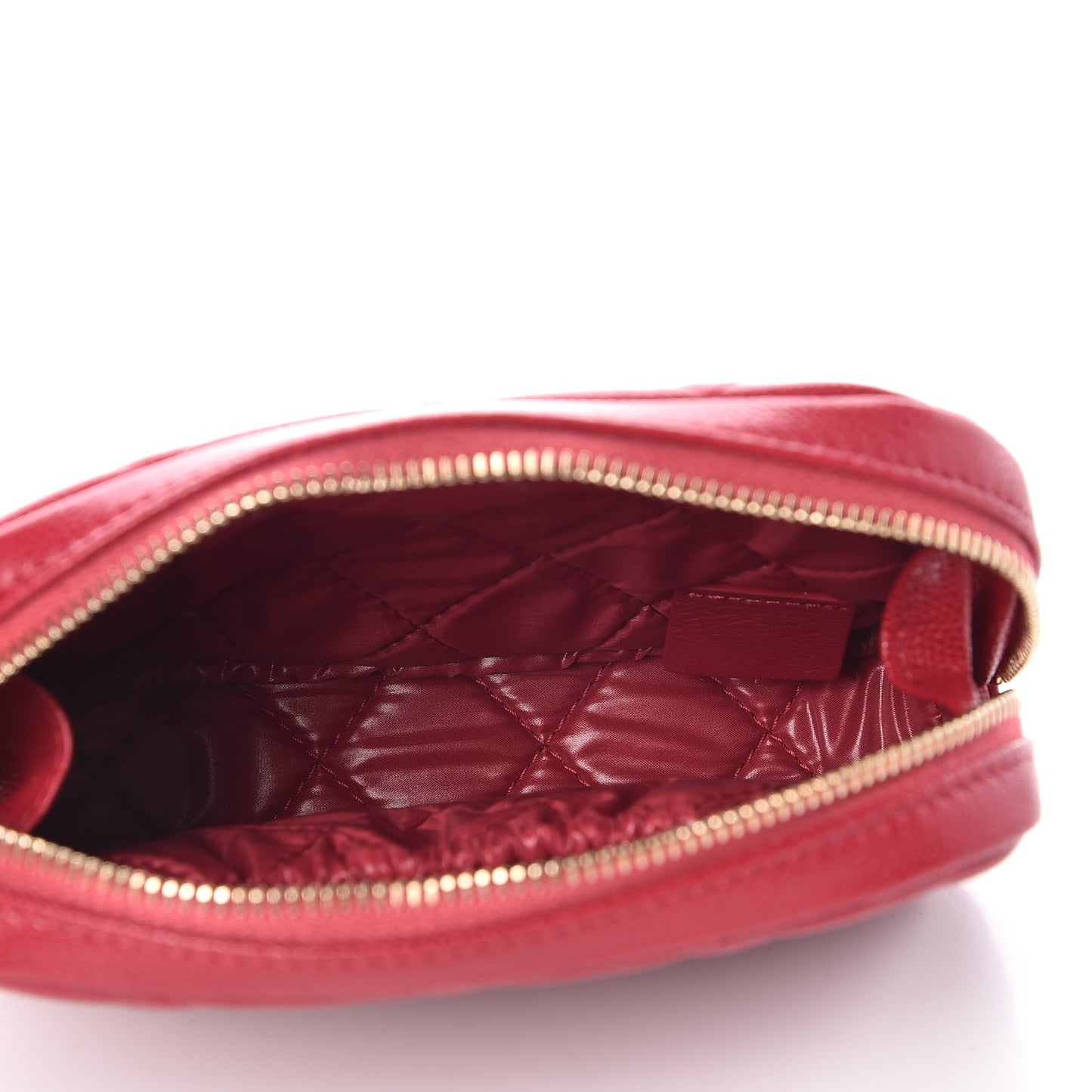 Caviar Quilted Small Curvy Pouch Cosmetic Case Dark Pink