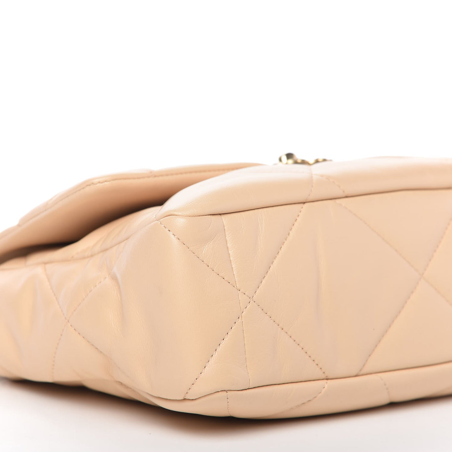 Shiny Goatskin Quilted Large Chanel 19 Flap Beige