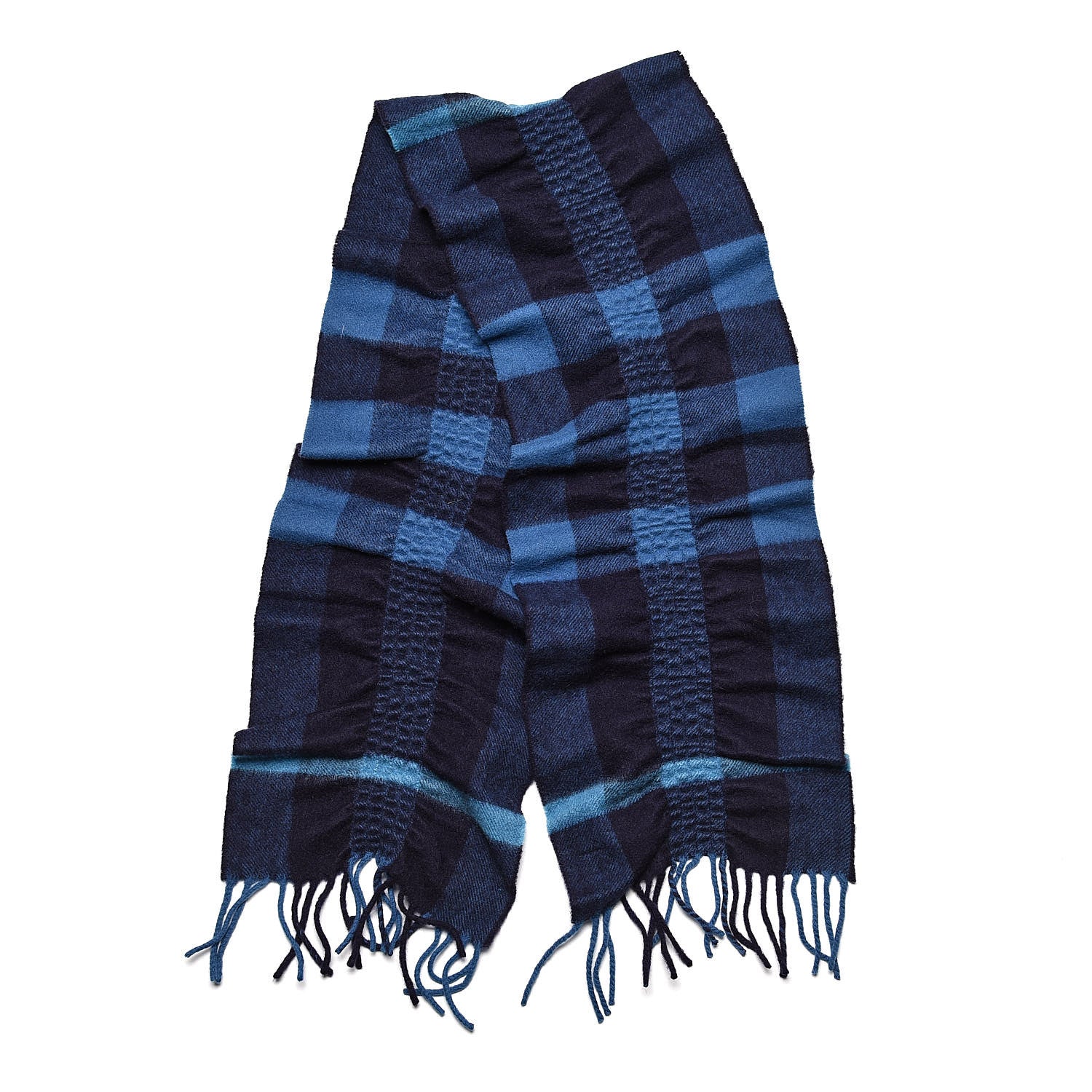 Burberry Cashmere Check Ruched Fringe Scarf Blue 3 of 4