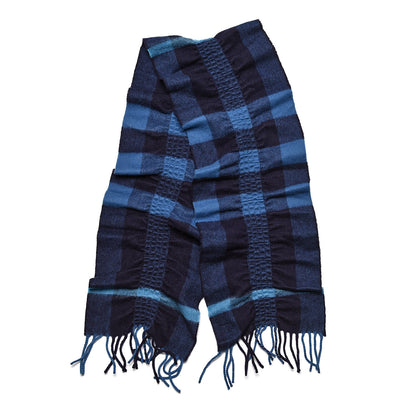 Burberry Cashmere Check Ruched Fringe Scarf Blue 3 of 4