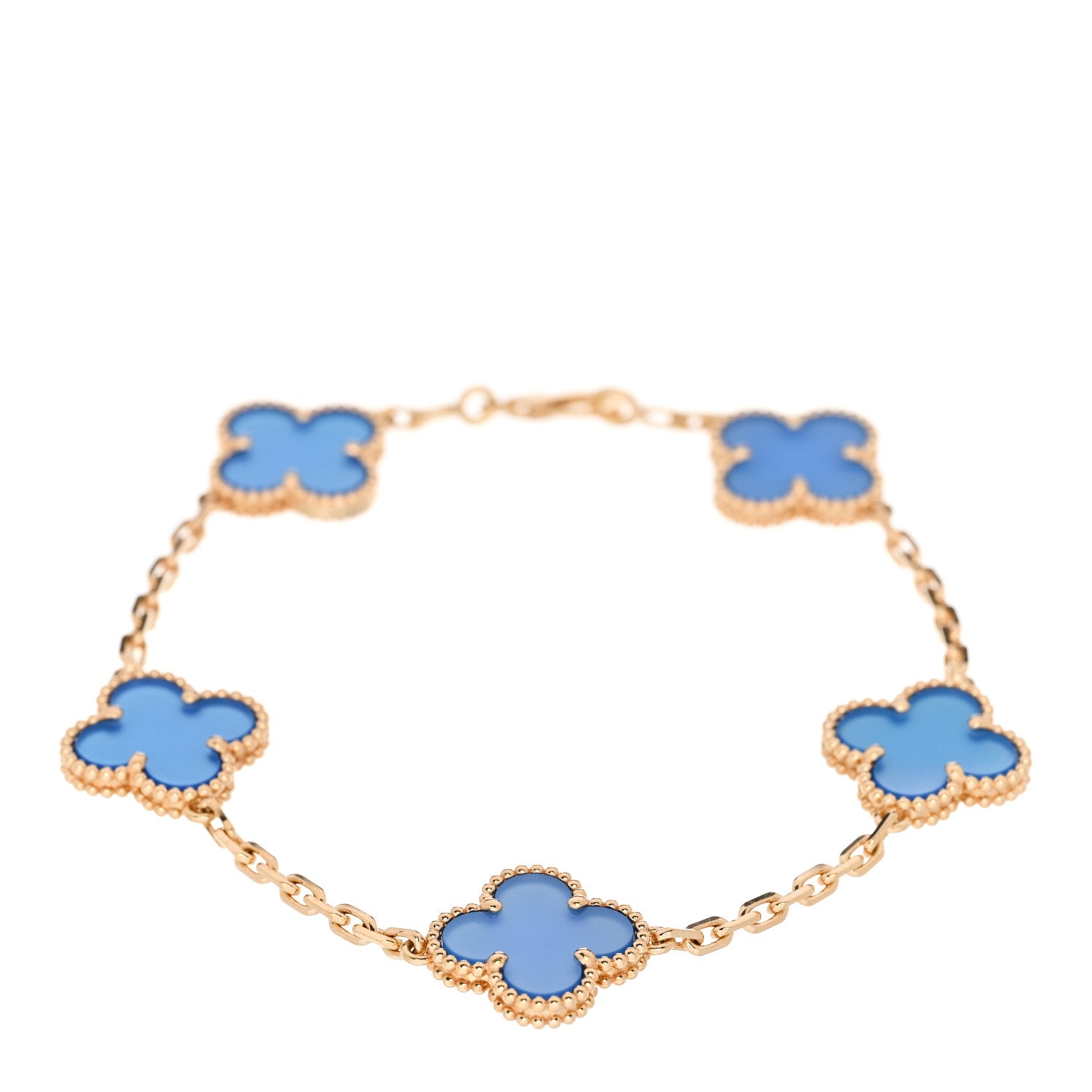 Van Cleef & Arpels 18K Yellow Gold Blue Agate 5 Motifs Vintage Alhambra Bracelet 1 of 4